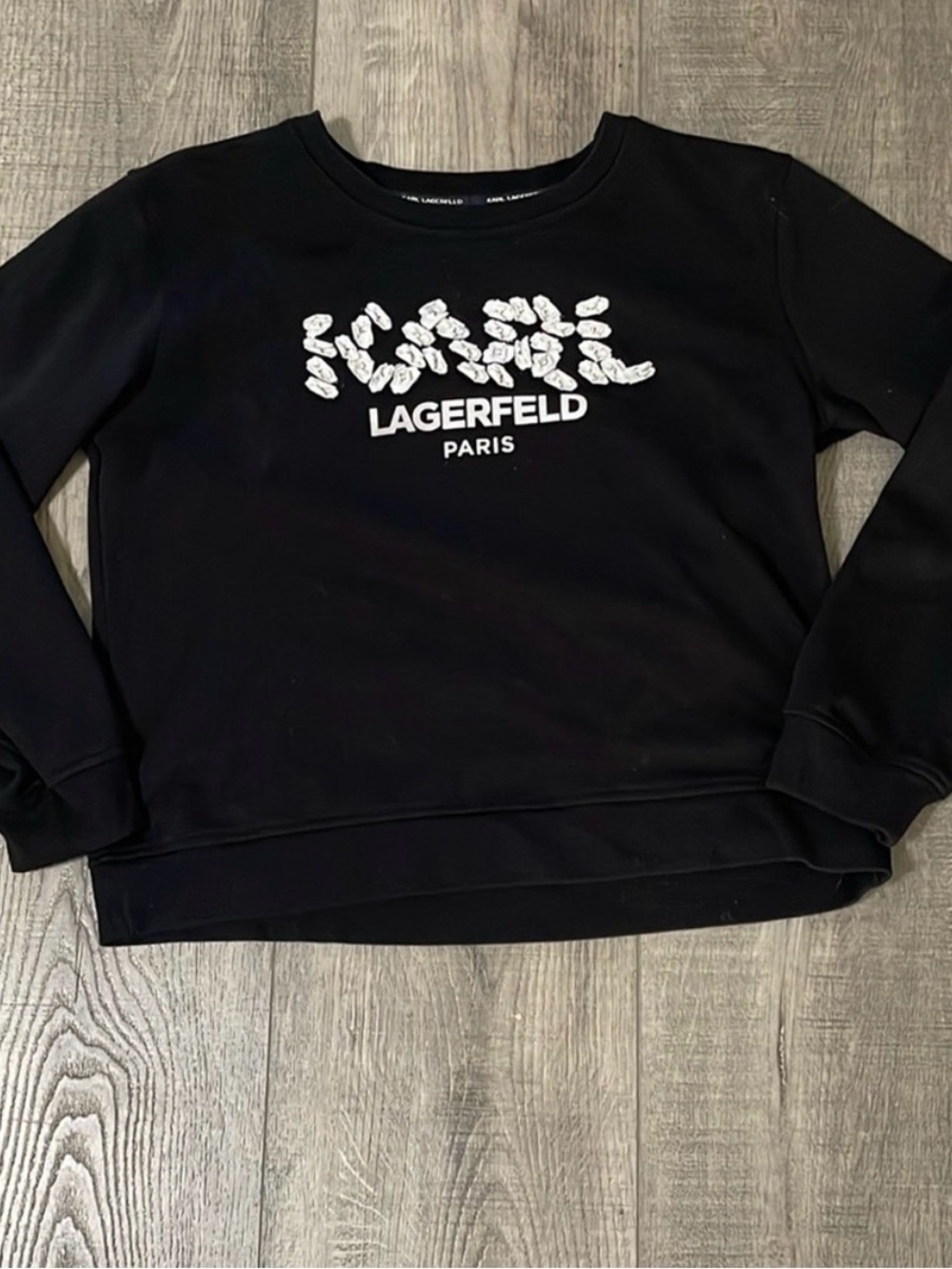 Karl Lagerfeld Black Crewneck Sweater with White Logo Detail